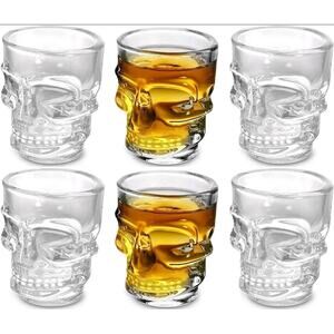 Circleware Skull Face Clear Whiskey Shot Glasses  1.75 oz, Set of 5 Pieces